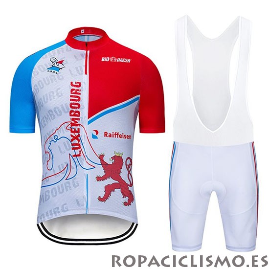 2020 Maillot Lussemburgo Tirantes Mangas Cortas Azul Blanco Rojo